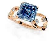 Solitaire Engagement Ring Setting for Fancy Blue Asscher Cut Center with Criss-Cross Accent Band and Prong Head in Rose Gold