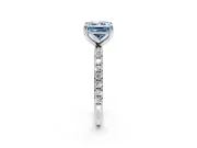 Solitaire Engagement Ring Setting for Fancy Blue Princess Cut Center with Micro Pave Band and Prong Head in White Gold