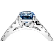 Solitaire Engagement Ring Setting for Fancy Blue Emerald Cut Center with Partway Pave Band and Prong Head in Platinum