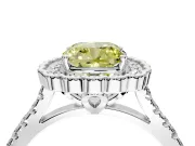 Milgrain Floral Halo Engagement Ring Setting for Fancy Yellow Cushion Cut Center with Pave Band and Prong Head in Sterling Silver