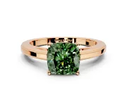 Solitaire Engagement Ring Setting for Fancy Green Cushion Cut Center with Flat-Sided Plain Band and Prong Head in Rose Gold