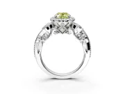 Milgrain Halo Engagement Ring Setting for Fancy Yellow Oval Center with Shoulder Bezels and Prong Head in White Gold