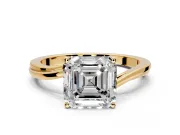 Solitaire Engagement Ring Setting for Asscher Cut Center with Plain Bypass Twist Band and Prong Head in Yellow Gold