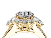 Halo Engagement Ring Setting for Round Cut Center with Two-Strand Split Shank and Prong Head in Yellow Gold