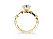 Solitaire Engagement Ring Setting for Round Cut Center with Bezel Station Band and Prong Head in Yellow Gold