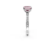 Solitaire Engagement Ring Setting for Fancy Pink Asscher Cut Center with Round Cut Pave Band and Prong Head in Sterling Silver