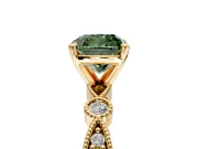 Solitaire Engagement Ring Setting for Fancy Green Cushion Cut Center with Milgrain Bezel Accents and Prong Head in Yellow Gold
