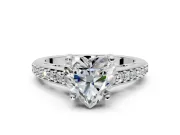 Solitaire Engagement Ring Setting for Heart-Shaped Center with Pave Cathedral Band and Prong Head in Sterling Silver
