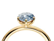 Low-Set Solitaire Engagement Ring Setting for Fancy Blue Oval Center with Thin Plain Band and Prong Head in Yellow Gold