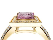 Milgrain Halo Engagement Ring Setting for Fancy Pink Princess Cut Center with Three-Sided Pave Band and Prong Head in Yellow Gold