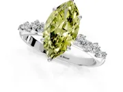 Cluster Engagement Ring Setting for Fancy Yellow Marquise Center with Round Cut Accent Band and Prong Head in Platinum