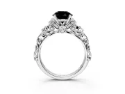 Solitaire Engagement Ring Setting for Fancy Black Round Cut Center with Filigree Band and Prong Head in Platinum
