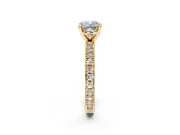 Solitaire Engagement Ring Setting for Cushion Cut Center with Milgrain-Edged Pave Band and Prong Head in Yellow Gold