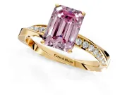 Side Accent Engagement Ring Setting for Fancy Pink Emerald Cut Center with Accent Shoulders and Prong Head in Yellow Gold