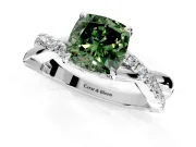 Crossover Engagement Ring Setting for Fancy Green Cushion Cut Center with Pave and Plain Strands and Prong Head in Platinum