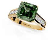 Solitaire Engagement Ring Setting for Fancy Green Asscher Cut Center with Round Cut Channel Band and Prong Head in Yellow Gold
