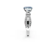 3 Stone Engagement Ring Setting for Fancy Blue Radiant Cut Center with Pave Twist Band and Prong Head in Platinum