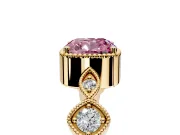 Vintage Station Engagement Ring Setting for Fancy Pink Cushion Cut Center with Accents and Prong Head in Yellow Gold