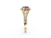 Halo Engagement Ring Setting for Fancy Pink Round Cut Center with Pave Split Shank and Prong Head in Yellow Gold