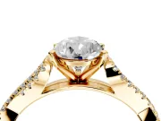 Solitaire Engagement Ring Setting for Pear-Shaped Center with Twisted Pave Split Shank and Prong Head in Yellow Gold