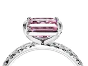 Solitaire Engagement Ring Setting for Fancy Pink Asscher Cut Center with Shared-Prong Accents and Prong Head in Sterling Silver