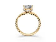 Halo Engagement Ring Setting for Princess Cut Center with Rope Twist Split Shank and Prong Head in Yellow Gold