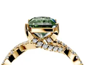 Solitaire Engagement Ring Setting for Fancy Green Radiant Cut Center with Narrow Twist Pave Band and Prong Head in Yellow Gold