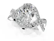 Halo Engagement Ring Setting for Oval Center with Pave Infinity Twist Band and Prong Head in Platinum
