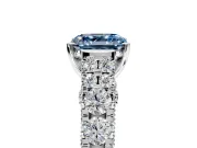 Solitaire Engagement Ring Setting for Fancy Blue Asscher Cut Center with Pave Cathedral Shoulders and Prong Head in Platinum
