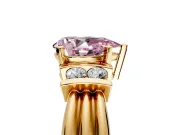 Solitaire Engagement Ring Setting for Fancy Pink Pear-Shaped Center with Grooved Bar Accent Band and Prong Head in Yellow Gold