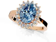 Starburst Halo Engagement Ring Setting for Fancy Blue Oval Center with Flat Cathedral Band and Prong Head in Rose Gold