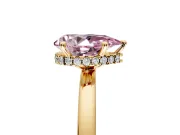 Hidden Halo Engagement Ring Setting for Fancy Pink Pear-Shaped Center with Plain Band and Tall Prong Head in Yellow Gold
