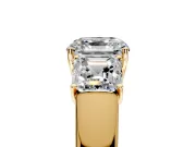 3 Stone Engagement Ring Setting for Asscher Cut Center with Raised Basket Heads and Prong Head in Yellow Gold