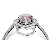 Milgrain Halo Engagement Ring Setting for Fancy Pink Marquise Center with Three-Sided Pave Band and Prong Head in White Gold