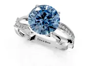 Solitaire Engagement Ring Setting for Fancy Blue Round Cut Center with Pave and Plain Crossover Band and Prong Head in Platinum