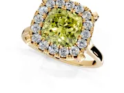 Single Halo Engagement Ring Setting for Fancy Yellow Cushion Cut Center with Corner Claws, Plain Band and Prong Head in Yellow Gold