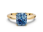 Solitaire Engagement Ring Setting for Fancy Blue Radiant Cut Center with Reverse Tapered Band and Prong Head in Yellow Gold
