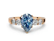 5 Stone Engagement Ring Setting for Fancy Blue Pear-Shaped Center with Plain Band and Prong Head in Rose Gold