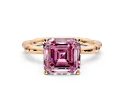Solitaire Engagement Ring Setting for Fancy Pink Asscher Cut Center with Bamboo Band and Prong Head in Rose Gold