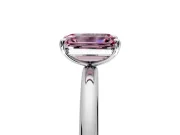 Low-Set Solitaire Engagement Ring Setting for Fancy Pink Emerald Cut Center with Thin Plain Band and Prong Head in Platinum