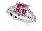 Solitaire Engagement Ring Setting for Fancy Pink Princess Cut Center with Pave Split Shank and Prong Head in Platinum