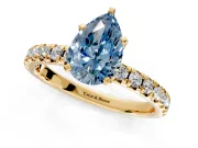 Solitaire Engagement Ring Setting for Fancy Blue Pear-Shaped Center with Large Accents and Prong Head in Yellow Gold