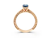 Solitaire Engagement Ring Setting for Fancy Blue Emerald Cut Center with Engraved Milgrain Band and Prong Head in Rose Gold