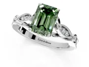 Solitaire Engagement Ring Setting for Fancy Green Emerald Cut Center with Marquise and Bezel Accents and Prong Head in Platinum