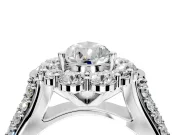 Large Accent Halo Engagement Ring Setting for Pear-Shaped Center with Pave Split Shank and Prong Head in White Gold