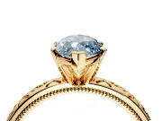Solitaire Engagement Ring Setting for Fancy Blue Marquise Center with Scrollwork Band and Prong Head in Yellow Gold