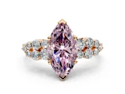 Cluster Engagement Ring Setting for Fancy Pink Marquise Center with 2-Row Shoulder Clusters and Prong Head in Rose Gold