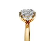 Hidden Halo Engagement Ring Setting for Cushion Cut Center with Thin Round-Wire Band and Prong Head in Yellow Gold