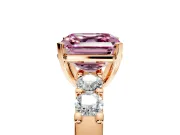 5 Stone Engagement Ring Setting for Fancy Pink Asscher Cut Center with Plain Band and Prong Head in Rose Gold