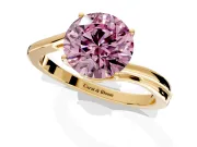 Solitaire Engagement Ring Setting for Fancy Pink Round Cut Center with Plain Bypass Twist Band and Prong Head in Yellow Gold